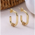 Gold Colour Stainless Steel Oval Hoop Rope Detail Earrings in Jewellery Gift Box