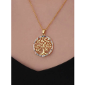 Colourful Rhinestone Tree Gold Stainless Steel Pendant Necklace in High Quality Velvet Jewellery Box