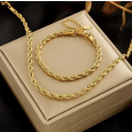 Gold Stainless Steel Rope Necklace and Bracelet Set in High Quality Velvet Jewellery Box