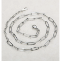 18K Plated Silver Colour Stainless Steel Paperclip Design Necklace - 42cm + 5cm extender