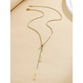 Gold Colour Geometric Y Lariat Stainless Steel Necklace with Adjustable Bead