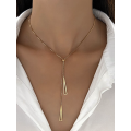 Gold Colour Geometric Y Lariat Stainless Steel Necklace with Adjustable Bead