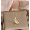 Gold Stainless Steel Sparkly Unicorn Pendant Necklace