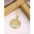White Rhinestone Tree Gold Stainless Steel Pendant Necklace in High Quality Velvet Jewellery Box