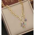 Gorgeous Gold Stainless Steel Hamsa Hand and Oil Drop Eye Necklace in Velvet Jewellery Gift Box