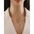 Gorgeous Gold Stainless Steel Hamsa Hand and Oil Drop Eye Necklace in Velvet Jewellery Gift Box