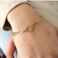 Gold Colour T-Bar Paperclip Link Stainless Steel Bracelet in Jewellery Gift Box