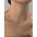 18K Gold Plated Bohemian Round Beaded Snake Bone Stainless Steel Necklace