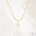 Gold Stainless Steel Initial Herringbone Cubic Zirconia Letter Initial Necklaces