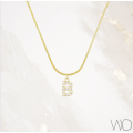 Gold Stainless Steel Initial Herringbone Cubic Zirconia Letter Initial Necklaces