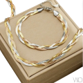 Trio of Gold Rose and Silver  Colour Stainless Steel Bracelet and Necklace Set