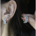 Silver Colour Stainless Steel Curved Rhinestone Earrings with Clear Rubber Back Closure