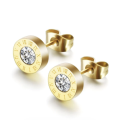 Gold Colour Stainless Steel Roman Numeral Rhinestone Stud Earrings