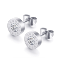 Silver Colour Stainless Steel Roman Numeral Rhinestone Stud Earrings