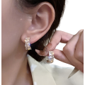 Gold Colour Stainless Steel Curved Rhinestone Earrings with Clear Rubber Back Closure
