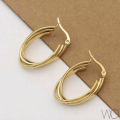 Gold Colour Stainless Steel Tri Oval Earrings in Jewellery Gift Box