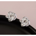 Silver Colour Twisted Knot Stud Earrings in Jewellery Gift Box