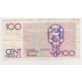Belgium 100 francs banknote, 1978 to 1994. Circulated.