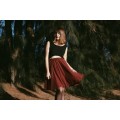 Maroon red mesh skirt / high waisted skirt / elastic belt / high waist maxi / circle skirt