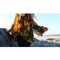 Vintage rose print sheer blouse / burnt yellow blouse / evening blouse / long sleeve of the shoulder
