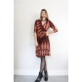 Vintage Geometric pattern red dress from Paris / wrap dress / knee high dress / short sleeves