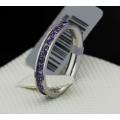 Stainless Steel Purple Rhinestone Wedding Ring , size 7