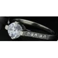 Stainless Steel, CZ crystal, Solitaire ENGAGEMENT RING,SIZE 6, 7