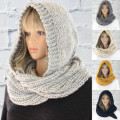 Womens Hooded Wool Knit Leisure Wear Winter Scarf
