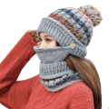 Three Piece Super Warm Knitted Hat Scarf and Removable Face Warmer/Mask in Assorted Colours