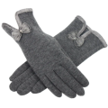 Womens Autumn Winter Velvet and Cashmere Full Finger Warm Gloves with Bow Tie Detail