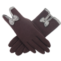 Womens Autumn Winter Velvet and Cashmere Full Finger Warm Gloves with Bow Tie Detail