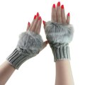 Glamorous & Practical Fashion Pearl Grey Fingerless Knitted Gloves With Faux Fur Detail