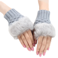 Glamorous & Practical Fashion Pearl Grey Fingerless Knitted Gloves With Faux Fur Detail