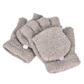 Practical and Warm Coral Fleece Half-finger Gloves, with Mitten Cap for Full Cover When Needed