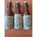 W Daly, Durban 3 x ginger beer pottery bottles, great condition