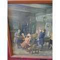 Lovely antique Print THE CONFERENCE by Margaret Dovaston, Framed