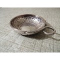 Antique Silver plated French wine taster bowl with snake handle