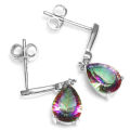 EARRINGS~2ct Luxury Genuine Mystic Rainbow Topaz Drop Earrings Dangle 925 Sterling Silver