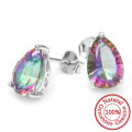 EARRINGS~Genuine Mystic Rainbow Topaz Earrings Stud 925 Sterling Silver Pear