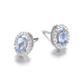 EARRINGS~ Oval 1.1ct Natural Blue Topaz 925 Sterling Silver Stud Earrings