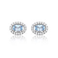 EARRINGS~ Oval 1.1ct Natural Blue Topaz 925 Sterling Silver Stud Earrings