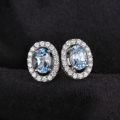 EARRINGS~ Oval 1.1ct Natural Blue Topaz 925 Sterling Silver Stud Earrings