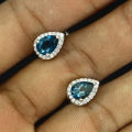 Earrings~ Elegant 7x5mm Top London Blue Topaz Aaa White Cz 925 Sterling Silver Earrings
