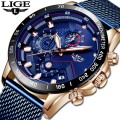 Lige 9929 Luminous Men Quartz Watches Waterproof Chrono Luxury Steel Mesh Stylish Wrist Watches Men