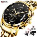 NIBOSI Luxury Men Gold Watch with Elegant Black Dail