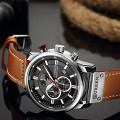 Curren Brown Leather Strap Men`s Watch with Black Dial