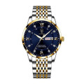 Poedagar - Silver and Gold Stainless Steel Men`s Watch with Blue Dial