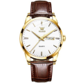 Sports Men`s Luxury Watch with Leather Strap and White Dial