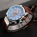 Curren Brown Leather Strap Men`s Watch with Blue Dial