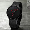 CRRJU Simple Ultra-Thin Stainless Steel Wristwatch (Black)